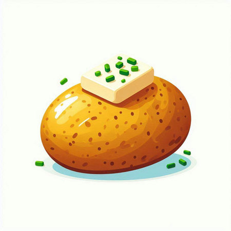 Bread with butter and green onion on white background. Vector illustration.のイラスト素材
