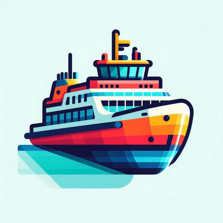 Cruise ship colorful icon. Vector illustration in flat cartoon style.のイラスト素材