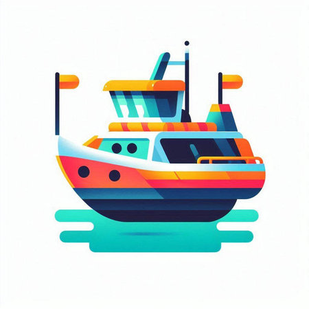 Fishing boat vector illustration. Colorful icon of fishing boat.のイラスト素材