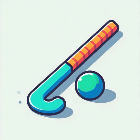 Illustration of a hockey stick and ball on a light background.のイラスト素材