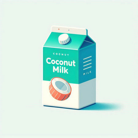 Coconut milk in a carton box. Vector illustration.のイラスト素材