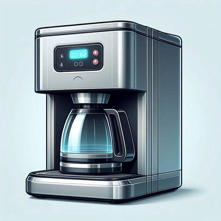 Illustration of a coffee machine on a light blue background with copy spaceのイラスト素材
