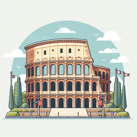 Colosseum in Rome, Italy. Colosseum is one of the main landmarks of Rome.のイラスト素材
