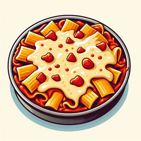 Illustration of a Bolognese pasta with tomato sauce on a plateのイラスト素材