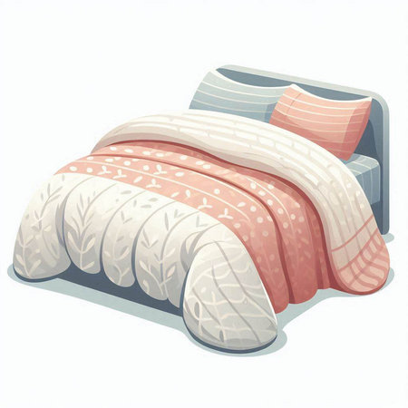 Illustration of a bed with pillows on a white background.のイラスト素材
