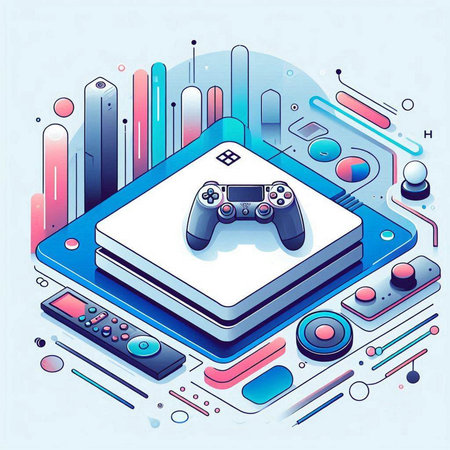 Isometric gamepad on a blue background. Vector illustration. Eps 10.のイラスト素材