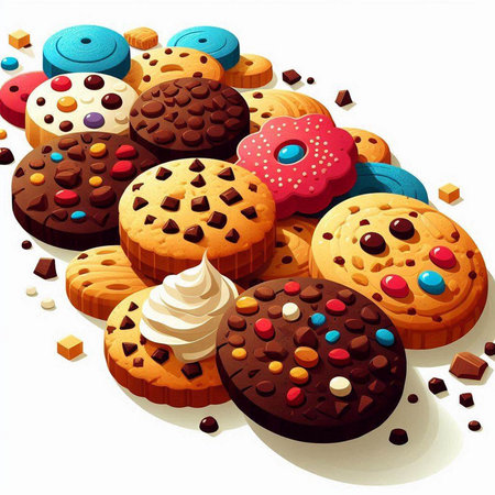 Illustration of a set of colorful cookies on a white background.のイラスト素材