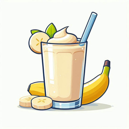 Banana smoothie in a glass with a straw. Vector illustration.のイラスト素材