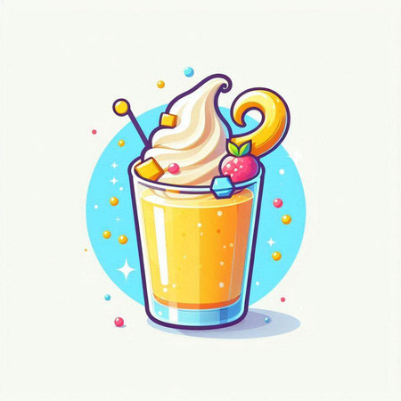 Milkshake in a glass with ice cream. Vector illustration.のイラスト素材