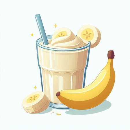 Banana smoothie in a glass with a straw. Vector illustration.のイラスト素材