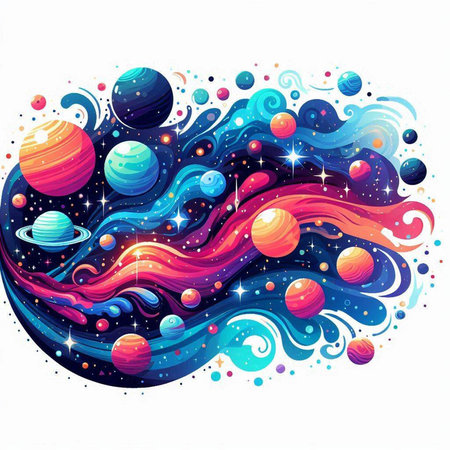 Space background with planets, stars and nebula. Vector illustration.のイラスト素材