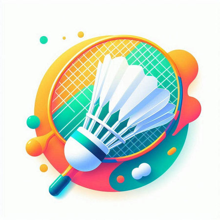 Badminton racket and shuttlecock on colorful background. Vector illustration.のイラスト素材