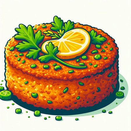 Illustration of a delicious carrot cake decorated with parsley and lemonのイラスト素材