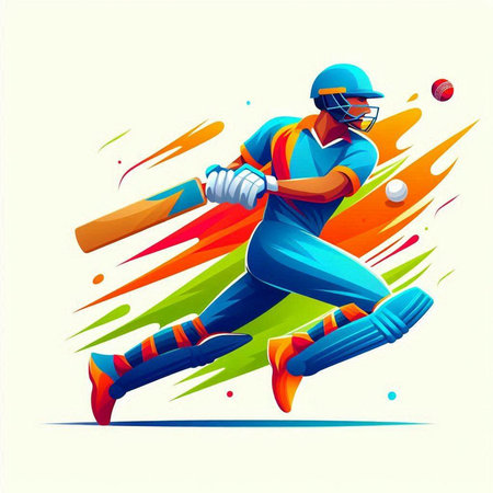 Cricket player hitting the ball with a bat. Vector illustrationのイラスト素材