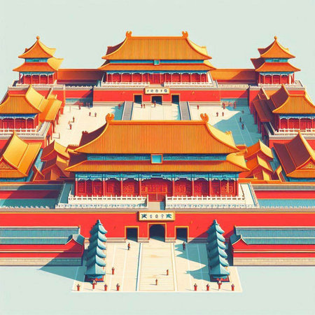 Chinese temple in Beijing, China. Vintage painting, background illustration.のイラスト素材