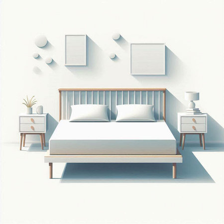 Bedroom interior, 3d render, 3d illustration, white backgroundのイラスト素材