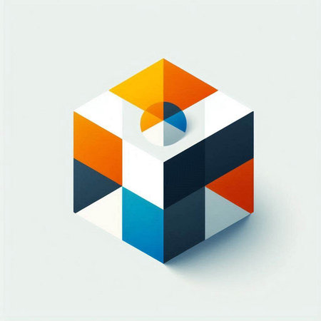 Abstract 3d cube with colorful geometric elements. Vector design element.のイラスト素材