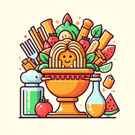 Vector illustration of a vase with food. The concept of healthy eating.のイラスト素材