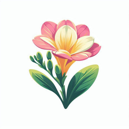 Beautiful colorful freesia flowers isolated on white background. Vector illustration.のイラスト素材