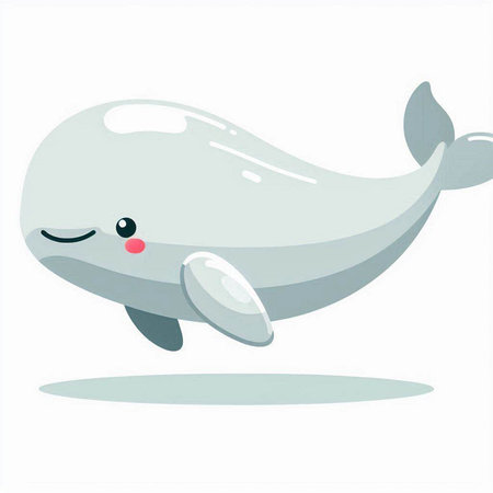 Cute cartoon whale isolated on white background. Vector illustration of a cute whale.のイラスト素材