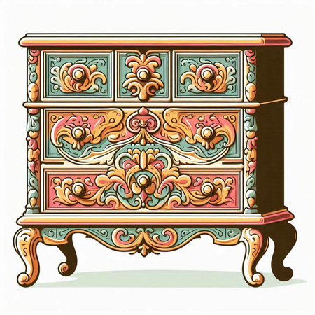 Antique chest of drawers with floral ornament. Vector illustration.のイラスト素材