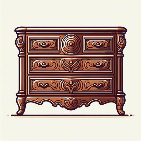Wooden chest of drawers. Vector illustration in retro style.のイラスト素材