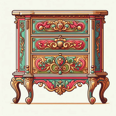 Vintage baroque chest of drawers. Vector illustration.のイラスト素材