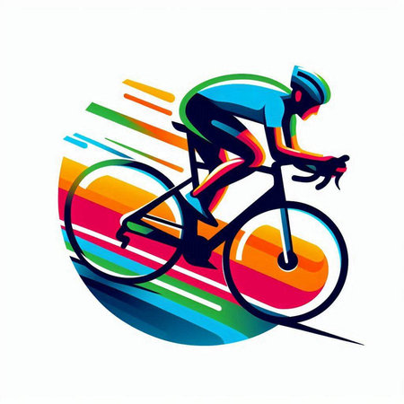 Cyclist riding bicycle, designed using colorful stripes graphic vector.のイラスト素材