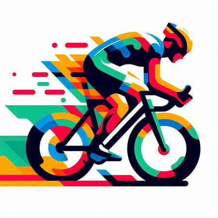 Cyclist riding a bike. Colorful abstract background. Vector illustration.のイラスト素材