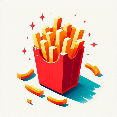 French fries in a red box. Vector illustration of fast food.のイラスト素材