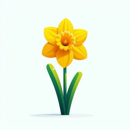 Vector illustration of yellow narcissus flower isolated on white background. Flat style.のイラスト素材