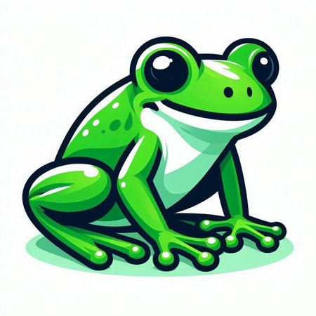 Cartoon green frog isolated on a white background. Vector illustration.のイラスト素材