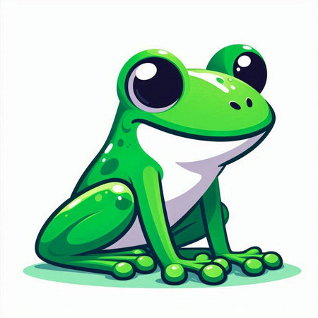 Cartoon green frog sitting on a white background. Vector illustration.のイラスト素材