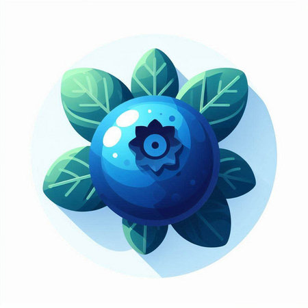 Blueberry with green leaves. Vector illustration in a flat style.のイラスト素材