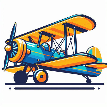 Retro biplane vector illustration isolated on white background. Retro airplane vector illustration.のイラスト素材