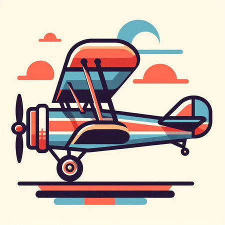 Retro airplane vector illustration in flat design style. Vintage aircraft icon.のイラスト素材