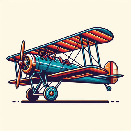 Vintage biplane vector illustration in retro style. Airplane icon.のイラスト素材