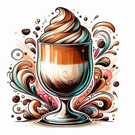 Coffee cup with whipped cream and chocolate splashes. Vector illustration.のイラスト素材