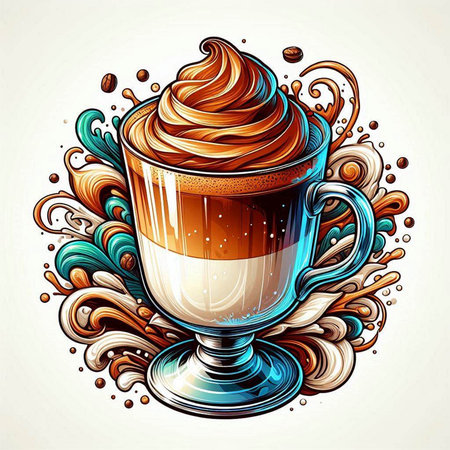 Coffee cup with whipped cream and chocolate. Vector illustration.のイラスト素材
