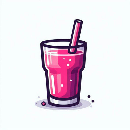Pink smoothie in a glass with a straw. Vector illustration.のイラスト素材