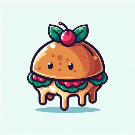 Cute cartoon cheeseburger with cherries. Vector illustration.のイラスト素材