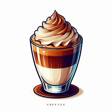 Coffee with whipped cream in a glass. Vector illustration.のイラスト素材