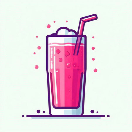 Pink smoothie with a straw in a glass. Vector illustration.のイラスト素材