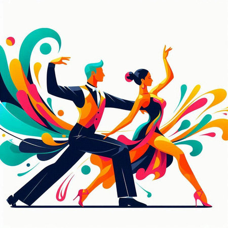 Couple dancing tango. Colorful vector illustration for your designのイラスト素材