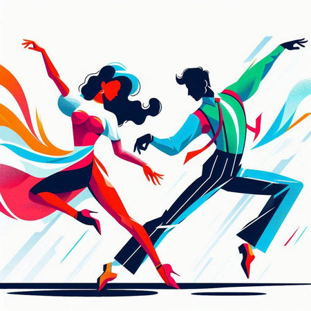 Couple of dancers dancing tango. Vector illustration in retro style.のイラスト素材