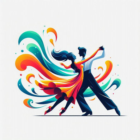 couple dancing tango with colorful splashes. vector illustration.のイラスト素材