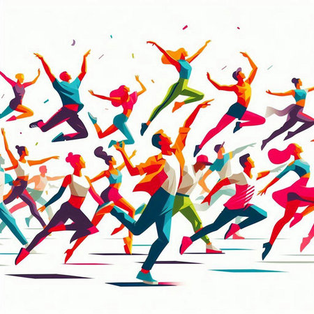 Running people. Colorful vector illustration of a group of people.のイラスト素材