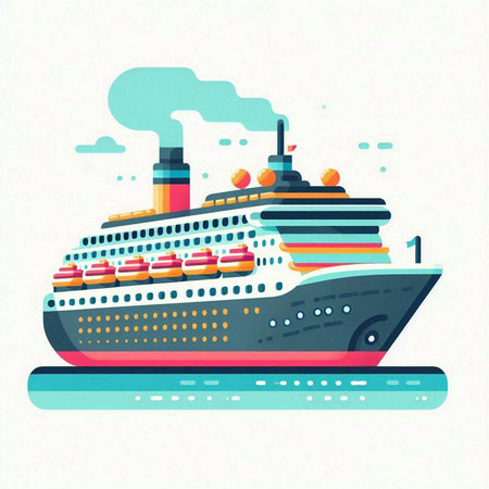 Cruise ship. Vector illustration in flat cartoon style on white background.のイラスト素材