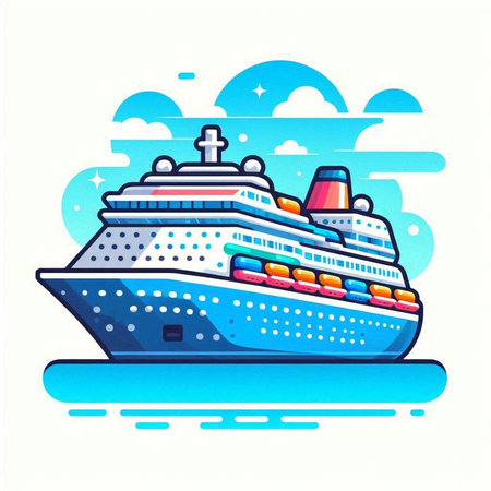 Cruise ship. Colorful vector illustration in flat cartoon style.のイラスト素材