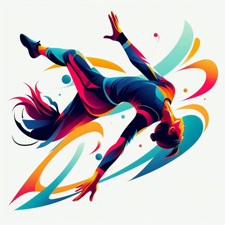 illustration of breakdancer in action with colorful background - vectorのイラスト素材